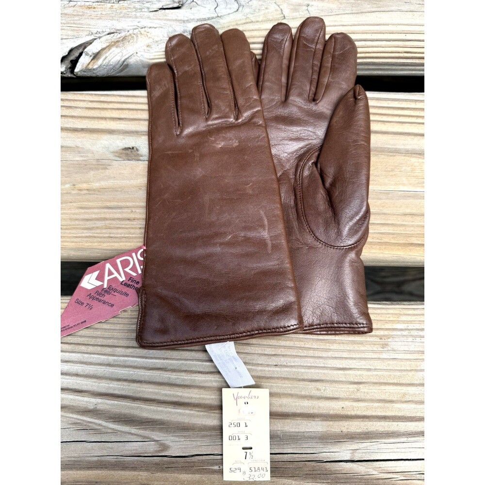 Vintage Aris Brown Leather Gloves Women’s Size 7.5 Lined New Old Stock 60-70's
